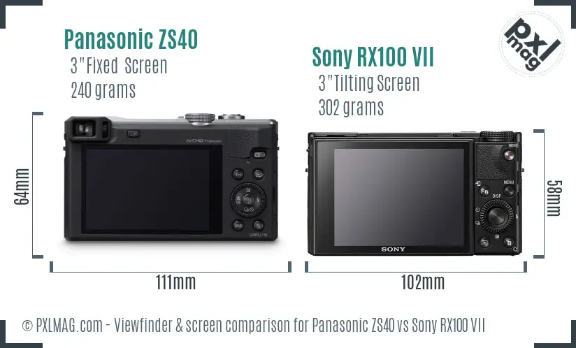 Panasonic ZS40 vs Sony RX100 VII Screen and Viewfinder comparison