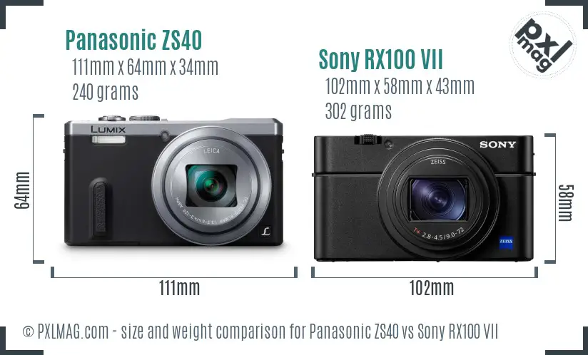 Panasonic ZS40 vs Sony RX100 VII size comparison