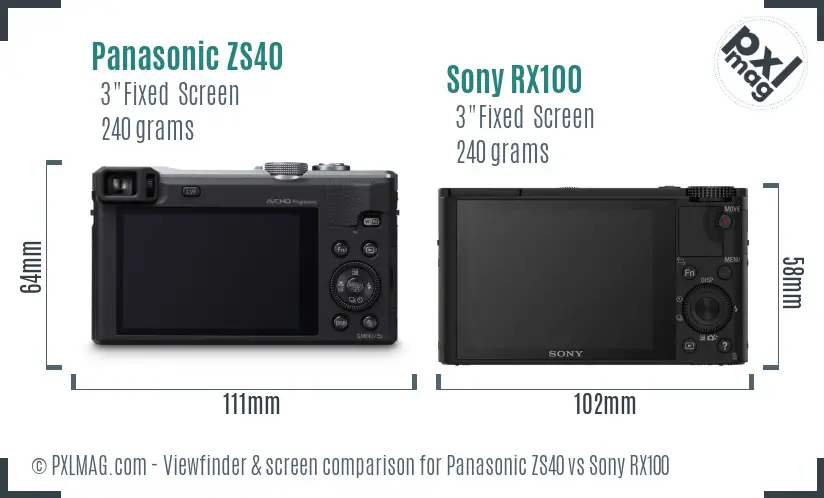 Panasonic ZS40 vs Sony RX100 Screen and Viewfinder comparison
