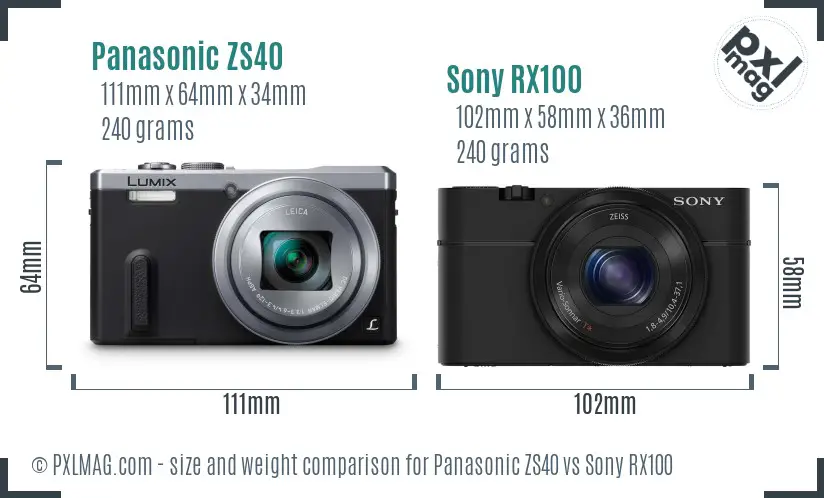 Panasonic ZS40 vs Sony RX100 size comparison