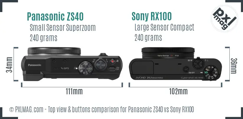 Panasonic ZS40 vs Sony RX100 top view buttons comparison