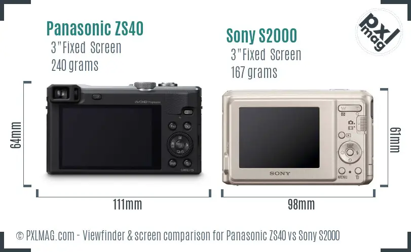 Panasonic ZS40 vs Sony S2000 Screen and Viewfinder comparison