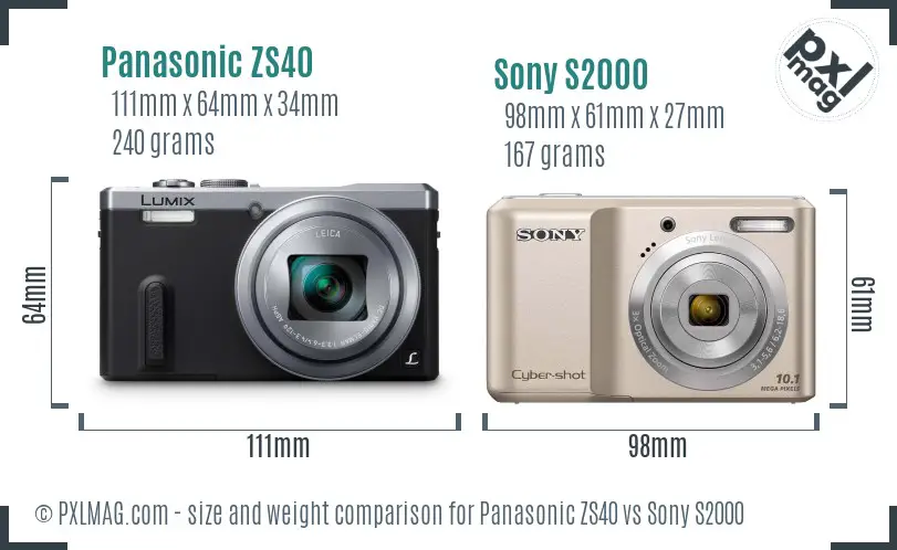 Panasonic ZS40 vs Sony S2000 size comparison