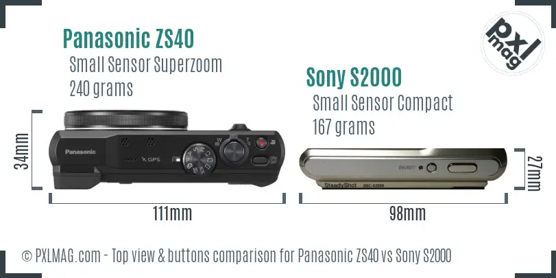 Panasonic ZS40 vs Sony S2000 top view buttons comparison