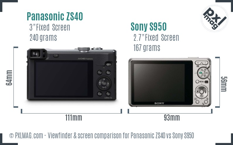 Panasonic ZS40 vs Sony S950 Screen and Viewfinder comparison