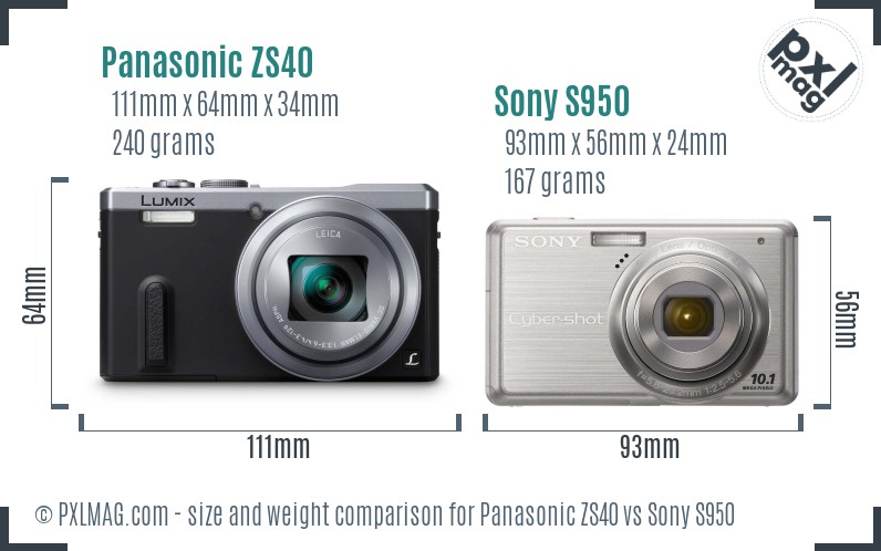 Panasonic ZS40 vs Sony S950 size comparison