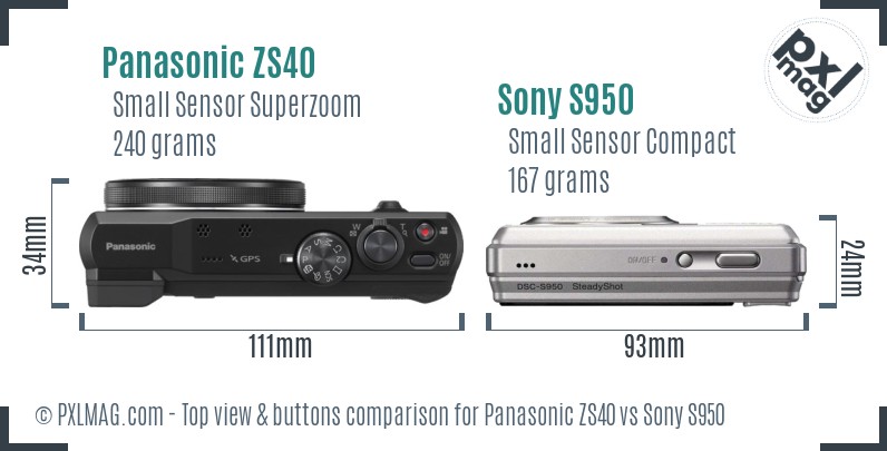 Panasonic ZS40 vs Sony S950 top view buttons comparison