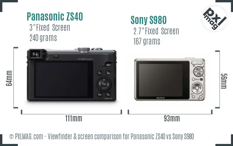 Panasonic ZS40 vs Sony S980 Screen and Viewfinder comparison