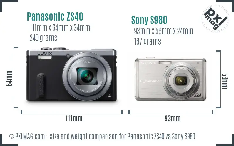 Panasonic ZS40 vs Sony S980 size comparison