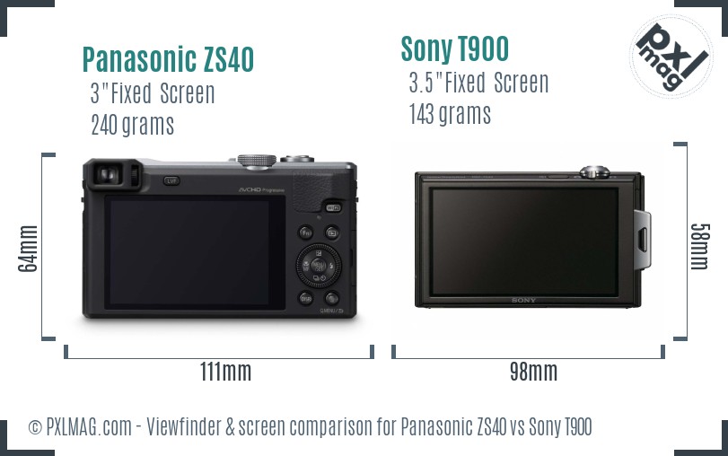 Panasonic ZS40 vs Sony T900 Screen and Viewfinder comparison