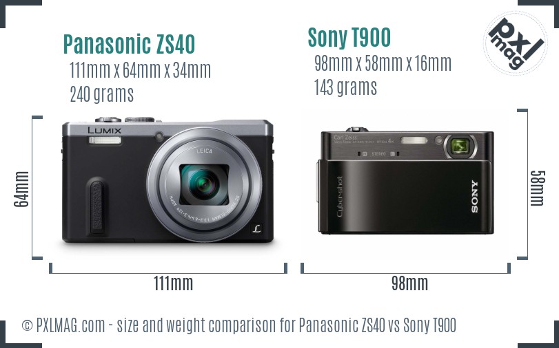 Panasonic ZS40 vs Sony T900 size comparison