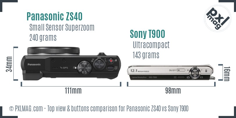 Panasonic ZS40 vs Sony T900 top view buttons comparison