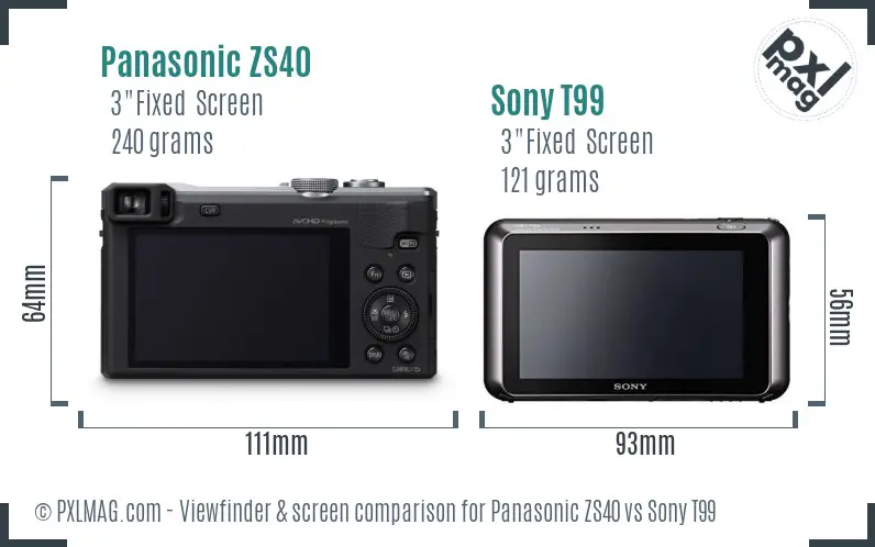 Panasonic ZS40 vs Sony T99 Screen and Viewfinder comparison