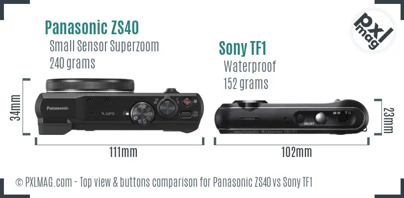 Panasonic ZS40 vs Sony TF1 top view buttons comparison