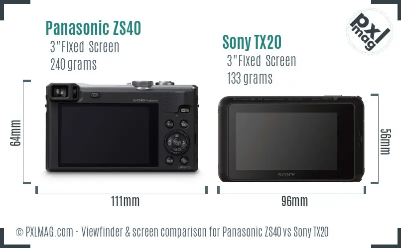 Panasonic ZS40 vs Sony TX20 Screen and Viewfinder comparison