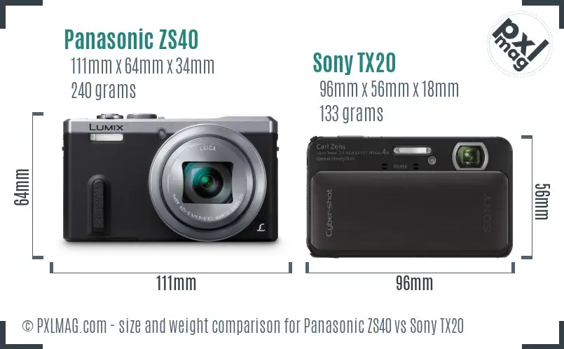 Panasonic ZS40 vs Sony TX20 size comparison