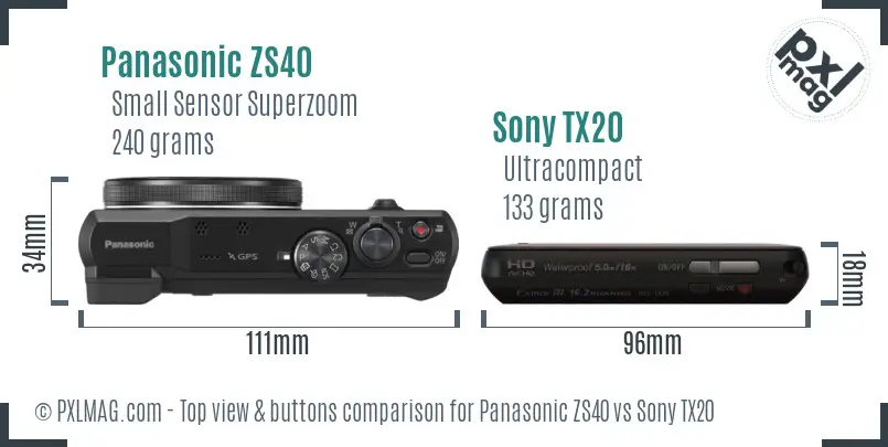 Panasonic ZS40 vs Sony TX20 top view buttons comparison