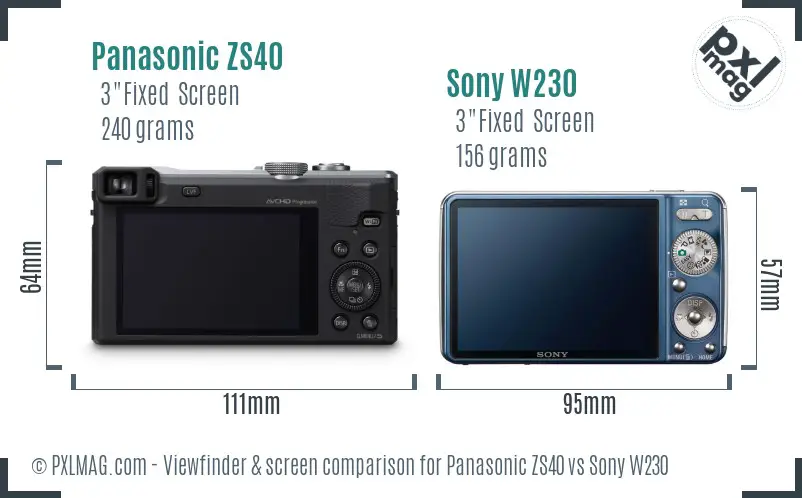 Panasonic ZS40 vs Sony W230 Screen and Viewfinder comparison Panasonic ZS40 vs Sony W230 Screen and Viewfinder comparison