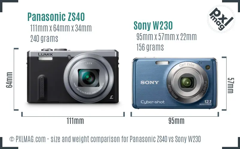 Panasonic ZS40 vs Sony W230 size comparison Panasonic ZS40 vs Sony W230 size comparison