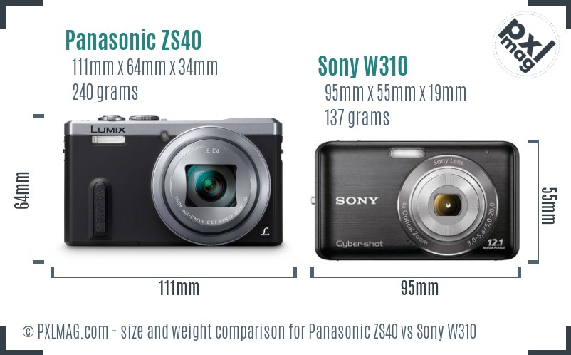 Panasonic ZS40 vs Sony W310 size comparison Panasonic ZS40 vs Sony W310 size comparison