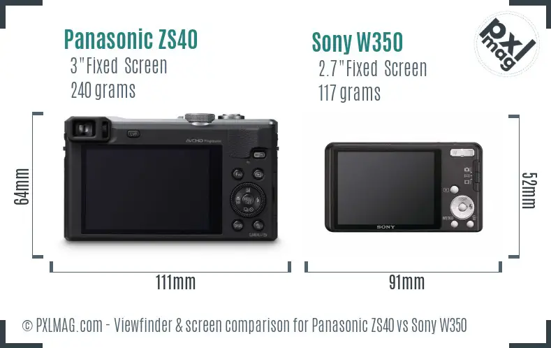 Panasonic ZS40 vs Sony W350 Screen and Viewfinder comparison