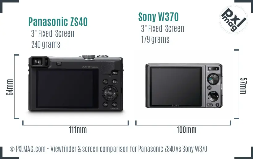 Panasonic ZS40 vs Sony W370 Screen and Viewfinder comparison Panasonic ZS40 vs Sony W370 Screen and Viewfinder comparison