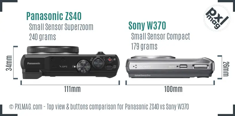 Panasonic ZS40 vs Sony W370 top view buttons comparison Panasonic ZS40 vs Sony W370 top view buttons comparison