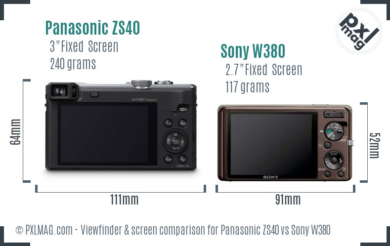 Panasonic ZS40 vs Sony W380 Screen and Viewfinder comparison