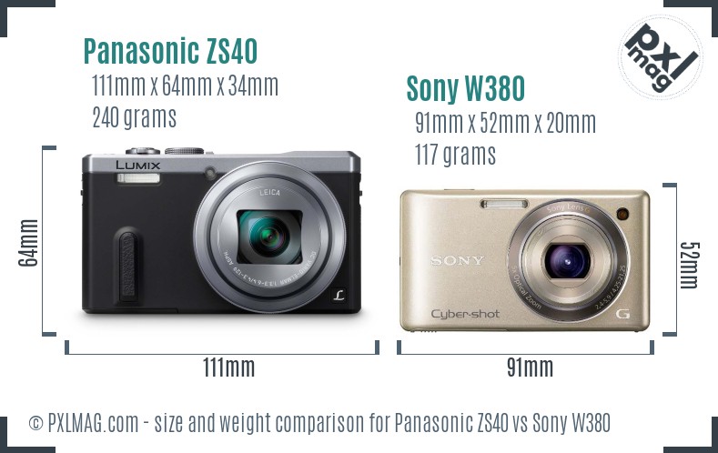 Panasonic ZS40 vs Sony W380 size comparison