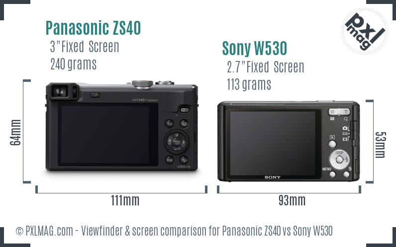 Panasonic ZS40 vs Sony W530 Screen and Viewfinder comparison