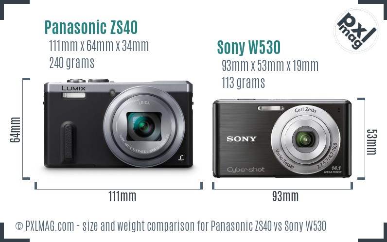 Panasonic ZS40 vs Sony W530 size comparison Panasonic ZS40 vs Sony W530 size comparison