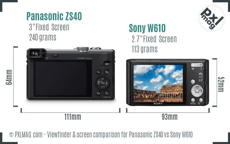 Panasonic ZS40 vs Sony W610 Screen and Viewfinder comparison Panasonic ZS40 vs Sony W610 Screen and Viewfinder comparison