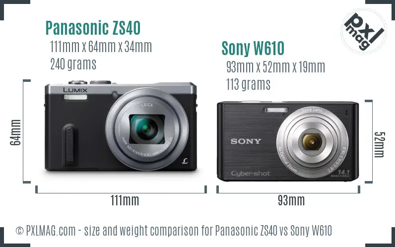 Panasonic ZS40 vs Sony W610 size comparison Panasonic ZS40 vs Sony W610 size comparison