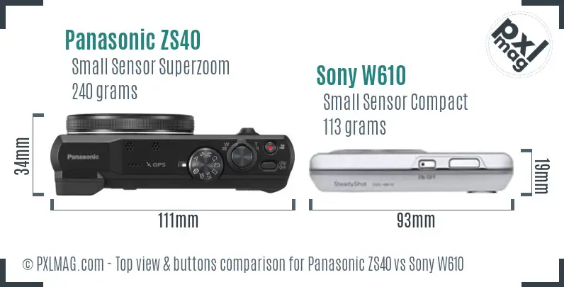 Panasonic ZS40 vs Sony W610 top view buttons comparison Panasonic ZS40 vs Sony W610 top view buttons comparison
