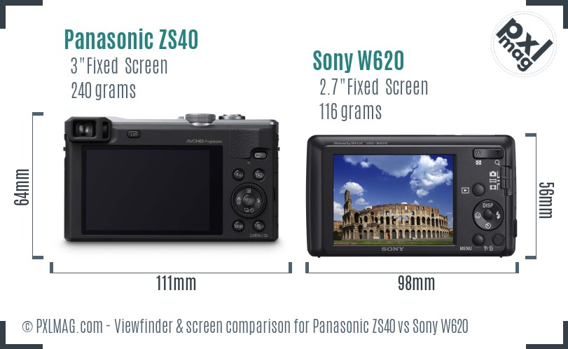 Panasonic ZS40 vs Sony W620 Screen and Viewfinder comparison