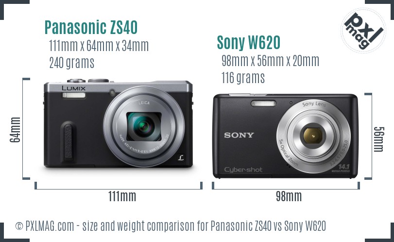 Panasonic ZS40 vs Sony W620 size comparison Panasonic ZS40 vs Sony W620 size comparison