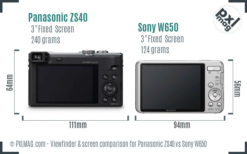 Panasonic ZS40 vs Sony W650 Screen and Viewfinder comparison