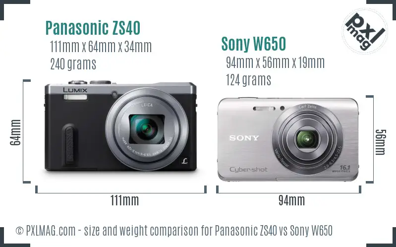 Panasonic ZS40 vs Sony W650 size comparison