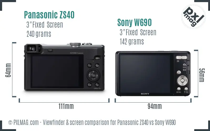 Panasonic ZS40 vs Sony W690 Screen and Viewfinder comparison