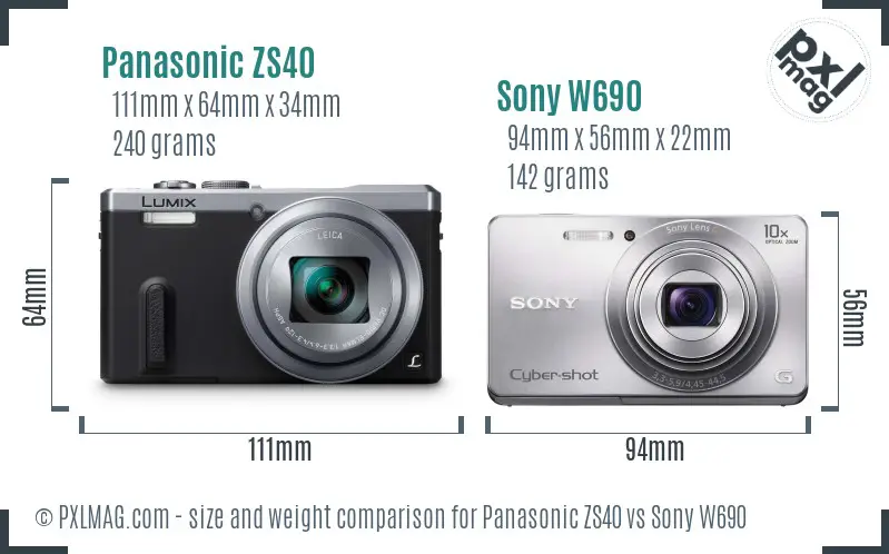 Panasonic ZS40 vs Sony W690 size comparison