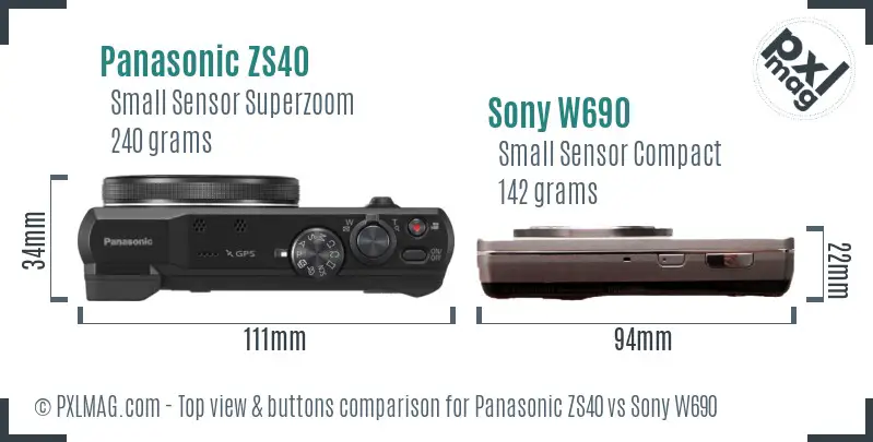 Panasonic ZS40 vs Sony W690 top view buttons comparison