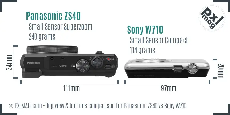 Panasonic ZS40 vs Sony W710 top view buttons comparison