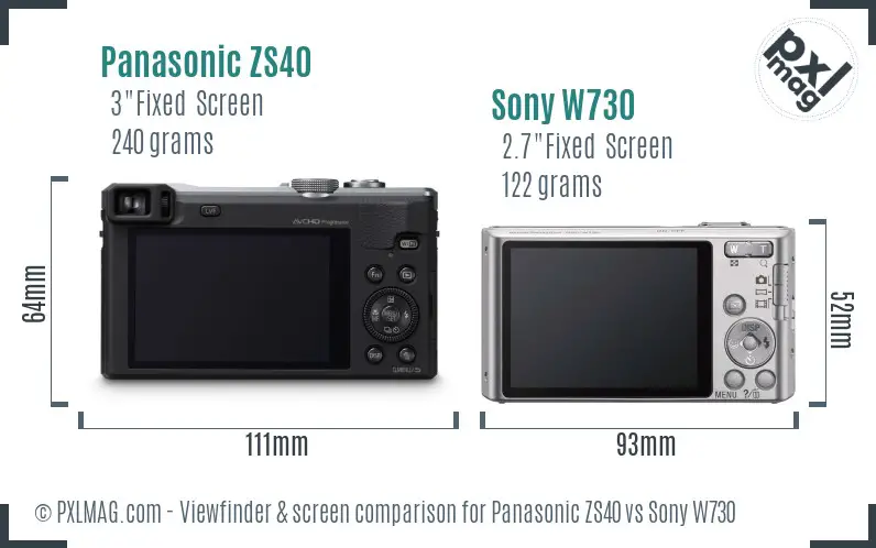 Panasonic ZS40 vs Sony W730 Screen and Viewfinder comparison