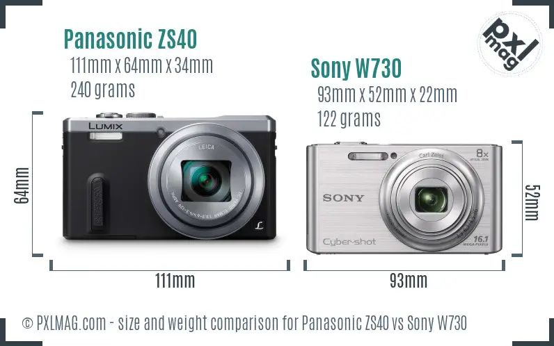 Panasonic ZS40 vs Sony W730 size comparison
