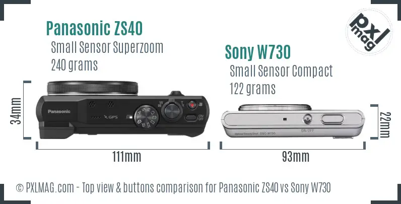 Panasonic ZS40 vs Sony W730 top view buttons comparison