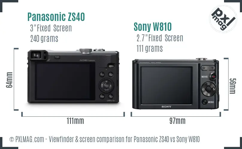 Panasonic ZS40 vs Sony W810 Screen and Viewfinder comparison