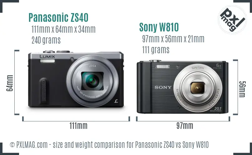 Panasonic ZS40 vs Sony W810 size comparison