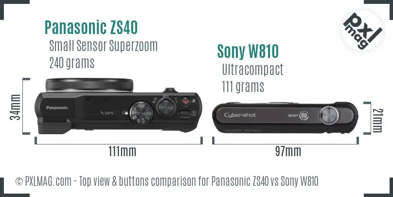 Panasonic ZS40 vs Sony W810 top view buttons comparison