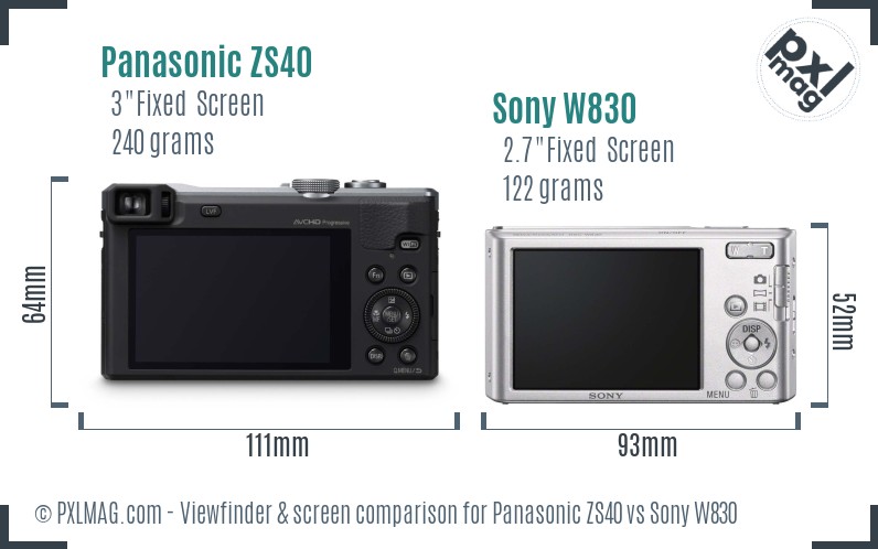 Panasonic ZS40 vs Sony W830 Screen and Viewfinder comparison