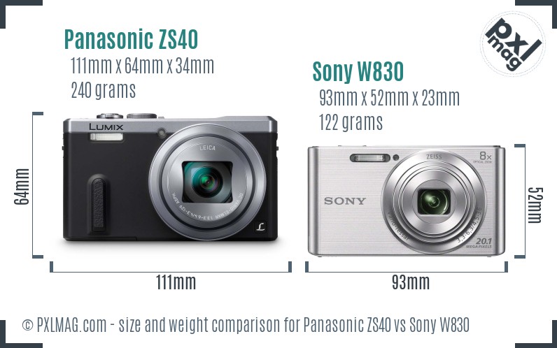Panasonic ZS40 vs Sony W830 size comparison Panasonic ZS40 vs Sony W830 size comparison